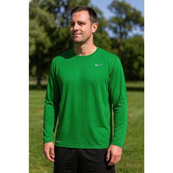 Nike Dri-FIT Long Sleeve Green Athletic Training Shirt Men’s Size L Polyester - Picture 1 of 11